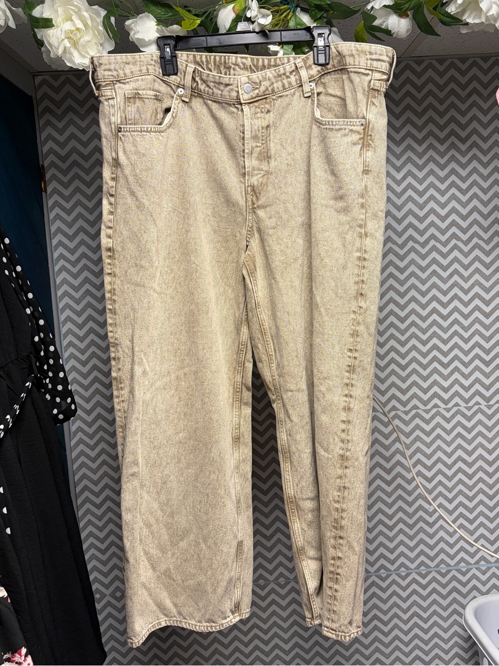 &Denim Cream/Brown Wideleg Jeans - Neutral Stone Wash